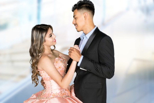 Teen hispanic girl going to her quinceanera or prom use black car service